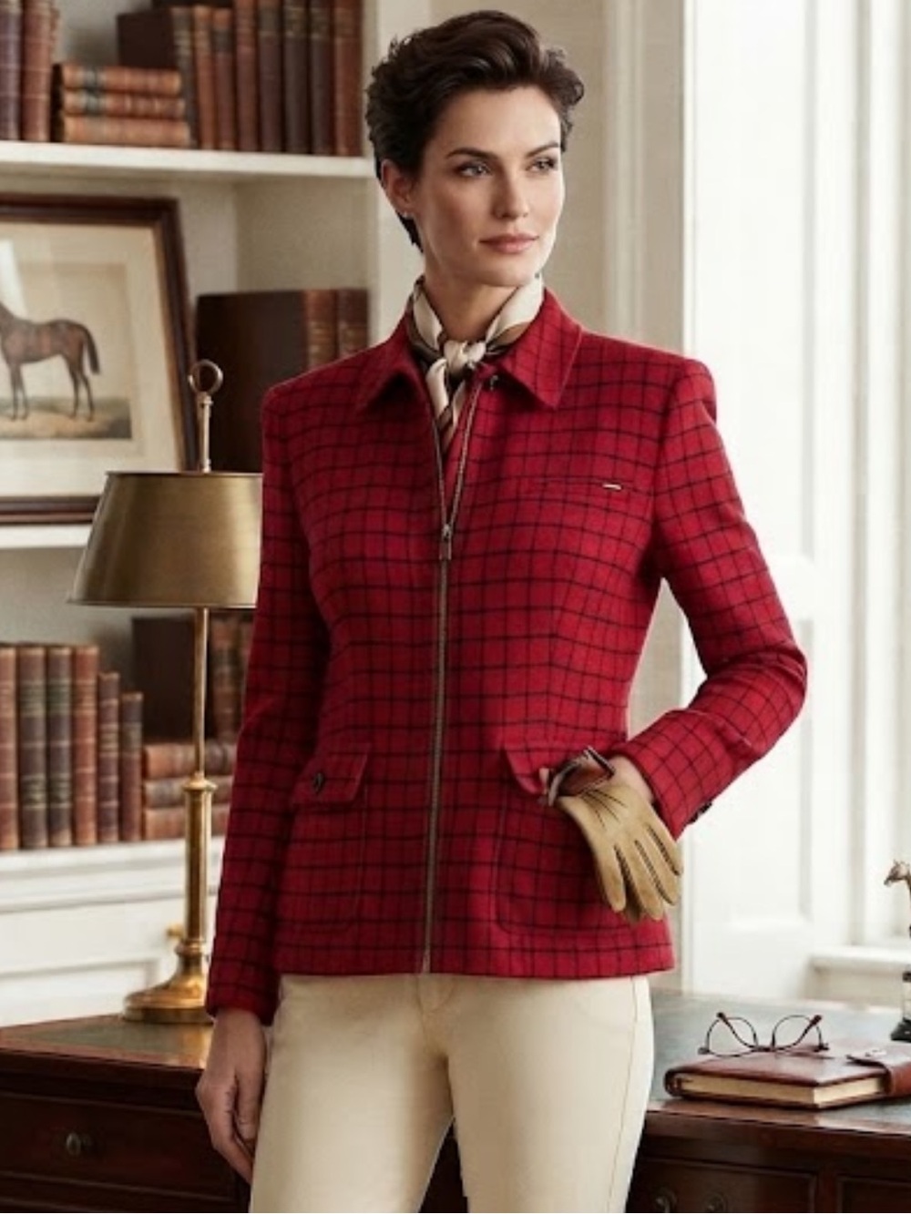 Lauren Ralph Lauren Red n Black Wool Plaid Zipper Jacket